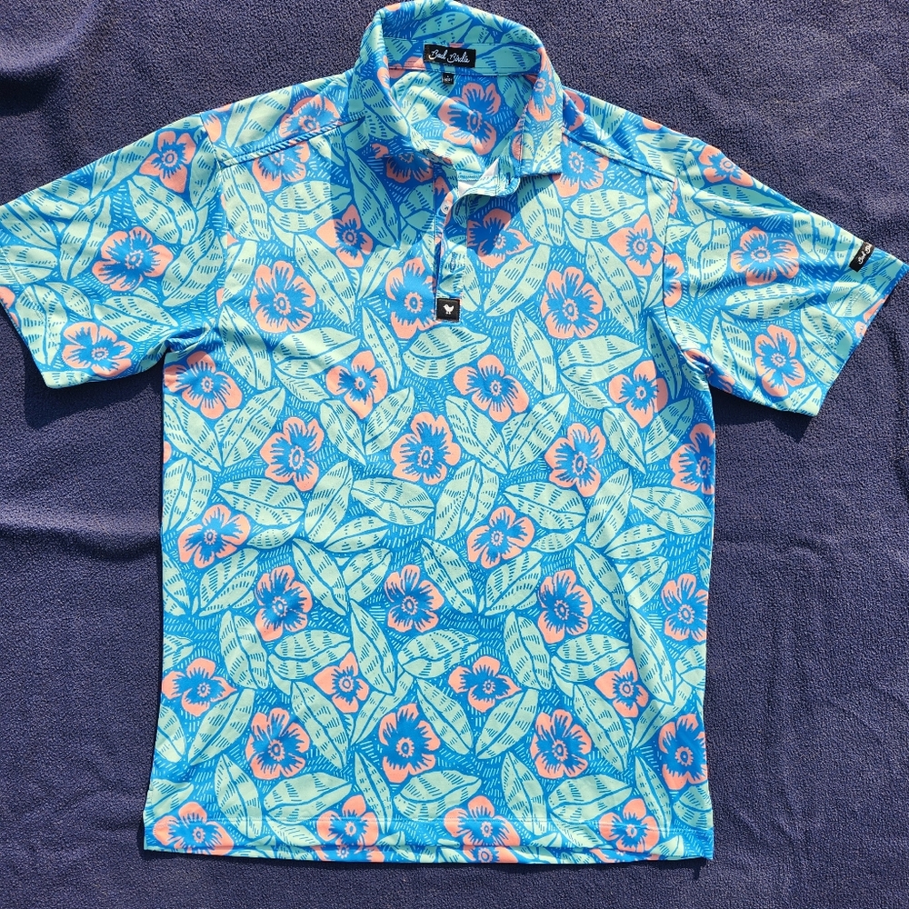 Bad Birdie Men's Golf Polo Shirt Blue & Pink Size Large - Picture 2 of 7